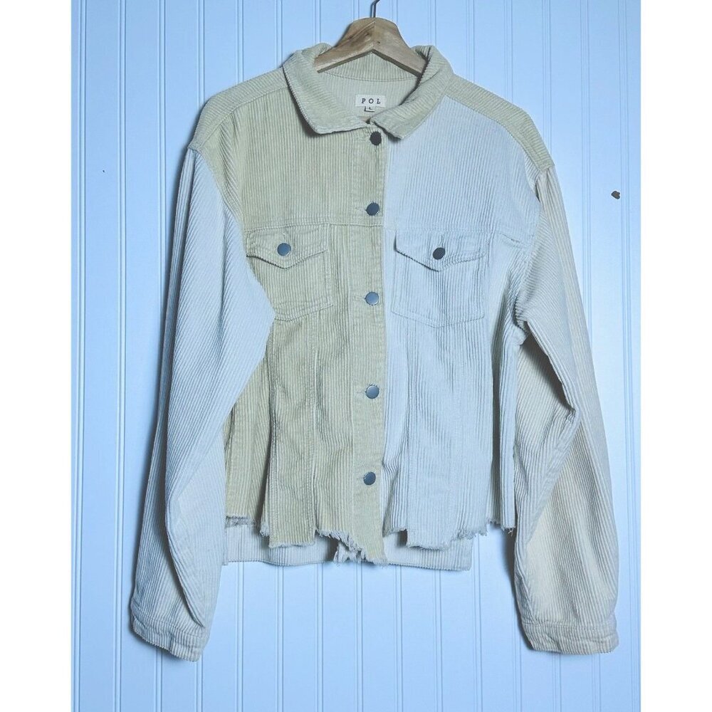 POL Beige Corduroy Distressed Jacket Size Large Casual Two-Tone Color - Picture 8 of 8